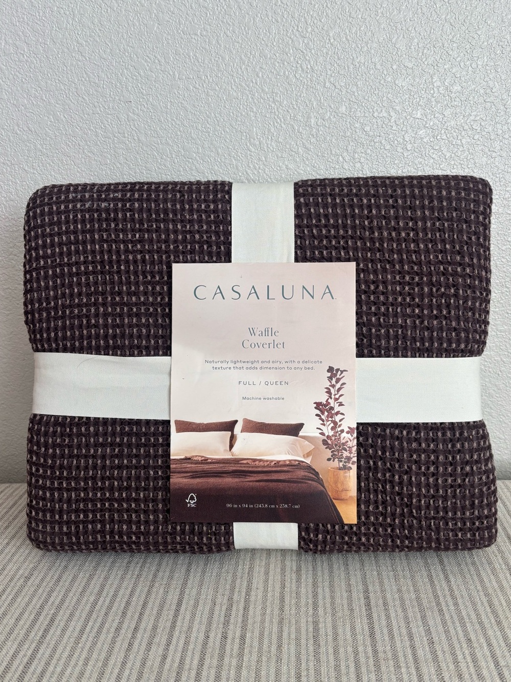 NWT Full/Queen Textured Waffle Coverlet Dark Fig - Casaluna
